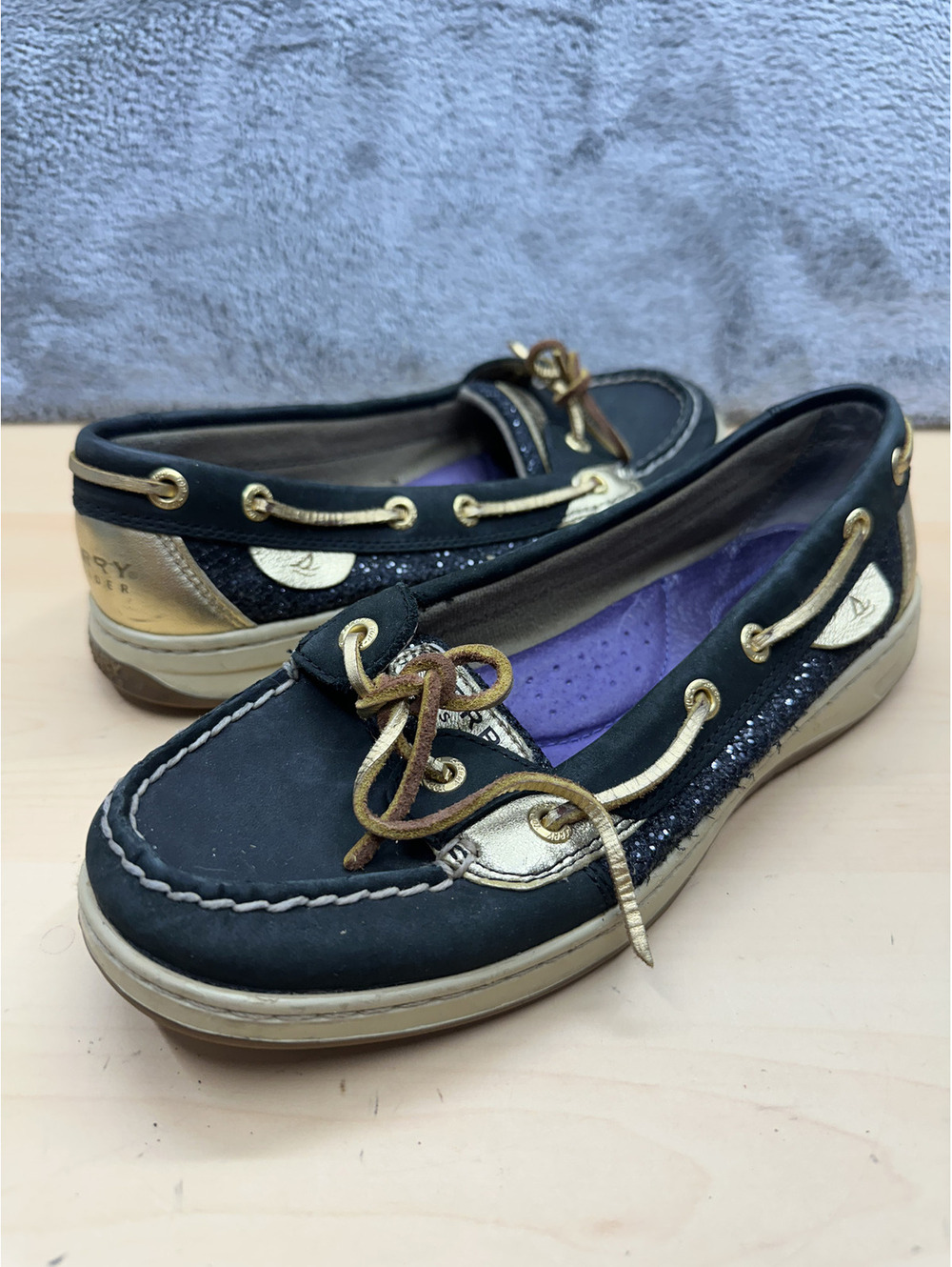 Sperry Black and Gold Boat Shoes Classic Nautical